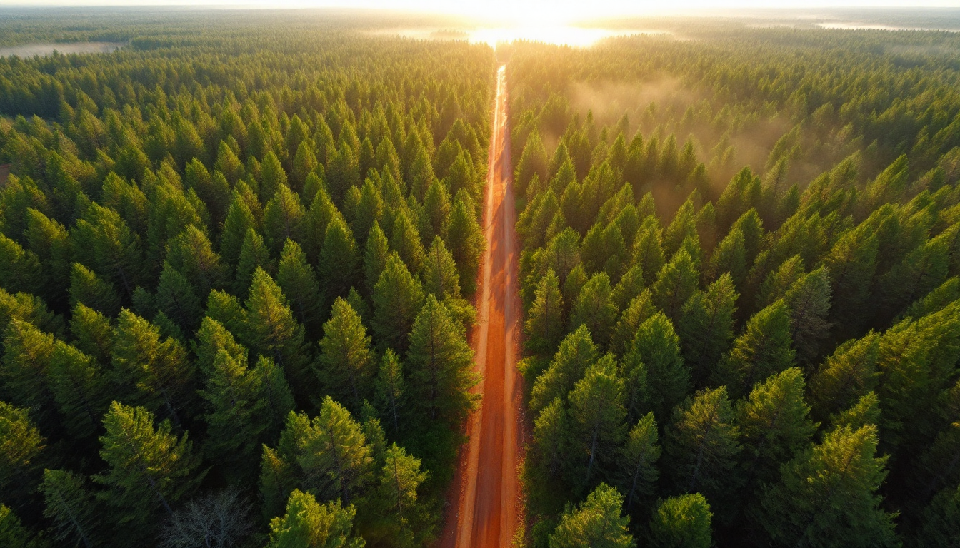 Aerial view of East Texas pine forest